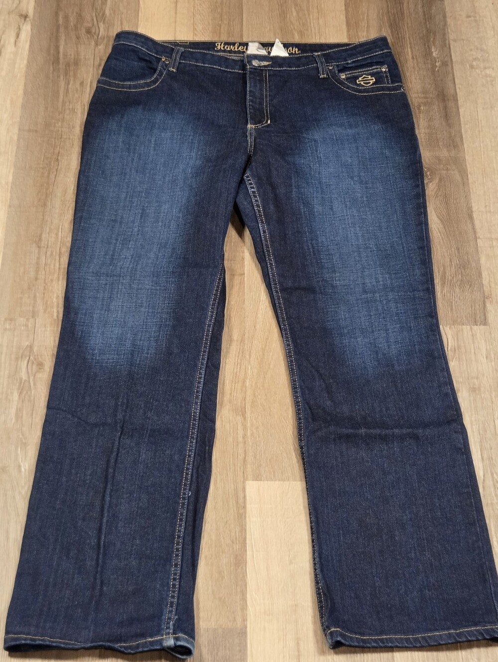 Harley Davidson Jeans Womens 16 Blue Denim Mini Bootcut Embellish Pockets Biker
